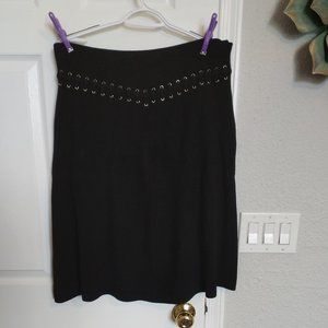 VINTAGE, Heavy KNIT, Grommeted SKIRT | L | WHIP STITCHED, Black, EUC